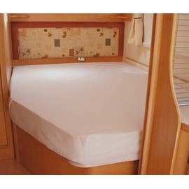 Bedtime Comforts Ltd CARAVAN - MOTOR HOME CORNER FITTED SHEET LUXURY SATIN STRIPE (Egyptian Cotton Hotel Quality) 300 Thread Count Silk / WHITE 54 (Left Hand Facing, 10'' Depth)., Double