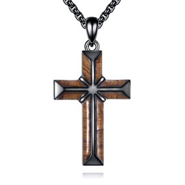 ONEFINITY Wooden Cross Necklace for Men 925 Sterling Silver Black Wood Cross Pendant Necklace Religious Christian Jewellery Gifts for Men