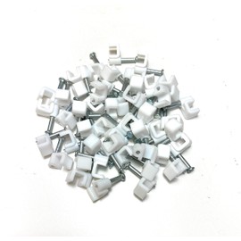 White Plastic Flat Electrical Wire Cable Clips TV Phone Internet Lead Fixings 50 Pieces (4mm)