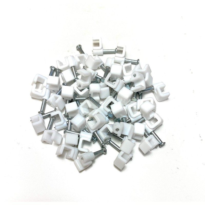White Plastic Flat Electrical Wire Cable Clips TV Phone Internet
