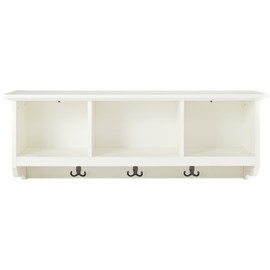 Crosley Furniture Brennan Entryway Storage Wall Shelf, with Coat Rack Hooks for Hanging, White