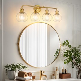 Mateyrie Stylish Vintage Vanity Lights Bathroom Lighting Fixtures 4 Lamps Modern Vanity Lighting Fixtures (Bulb Not Included), Gold