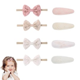 8Pcs Baby Girl Bow Headbands & Hair Clips Set, Baby Girl Headbands with Bows, Mini Hair Barrettes, Elastic Nylon Bowknots, Baby Headband Accessories for Baby, Girls, Toddler
