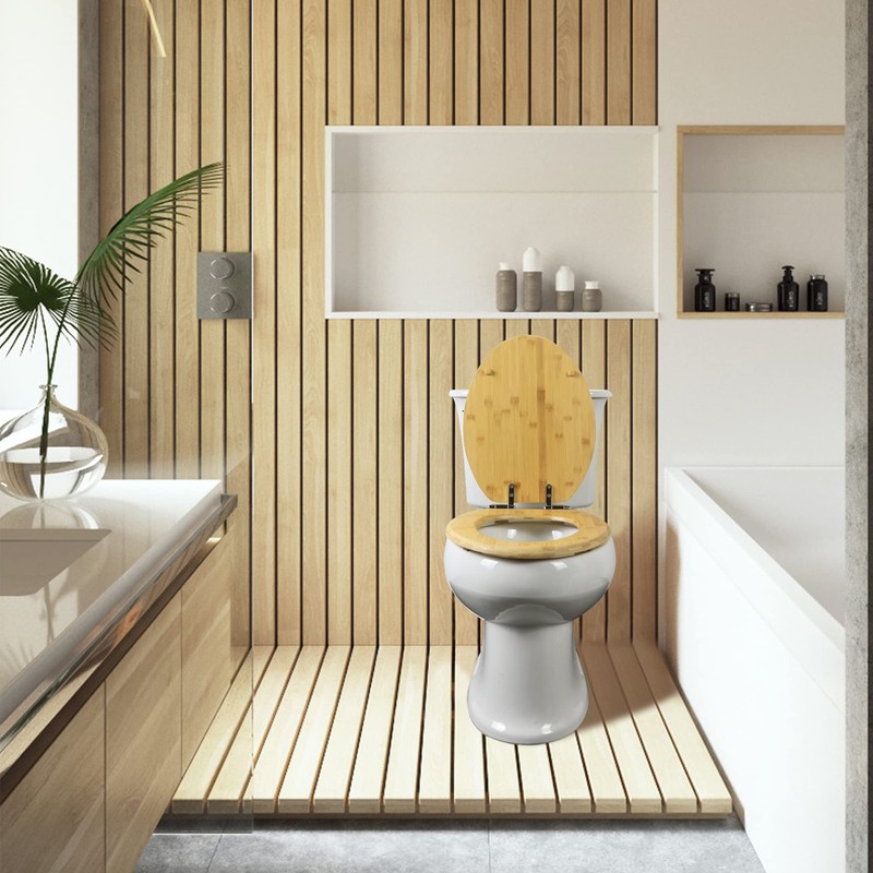 Elongated Bamboo Toilet Seat with Lid Quick Release Slow Close