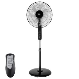 Xcity 16 inch Oscillating Pedestal Fan, 3-Speed Stand Fan, Remote Control, High Velocity, Adjustable Height & Tilt, 7.5H Timer, Powerful Quiet Standing Fan for Bedroom, Living Room, Office, Black