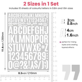 10 Sheets White Letter Stickers and Number Stickers, 0.8 Inch and 1.6 Inch Alphabet Stickers for Crafts and Decorations