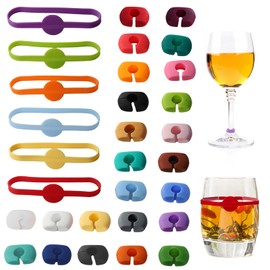 PKRFCJ 24 Pcs Wine Glass Charms for Stem,Drink Markers,Comes with 6 Logo Rings,Cup Labels,Silicone Wine Labels,Suitable for Bar Parties,Birthday Parties,Etc