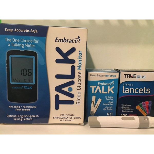 Embrace TALK Complete Glucose Kit With Meter-Test Strips-Lancets