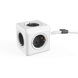 Power Cube Extended, Socket Cube with 5 Sockets, Desk Mounting Kit and 1.5 m Cable, Grey/White