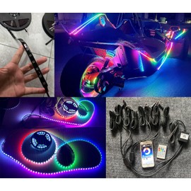 8PCS 4FT Full Tinted LED Black Out PCB Smoked Chasing + RGB Multi-Color + Solid Color Light Strips for Polaris Slingshot Hood Lights Car Truck Front Grille Ryker Spyder APP+RF