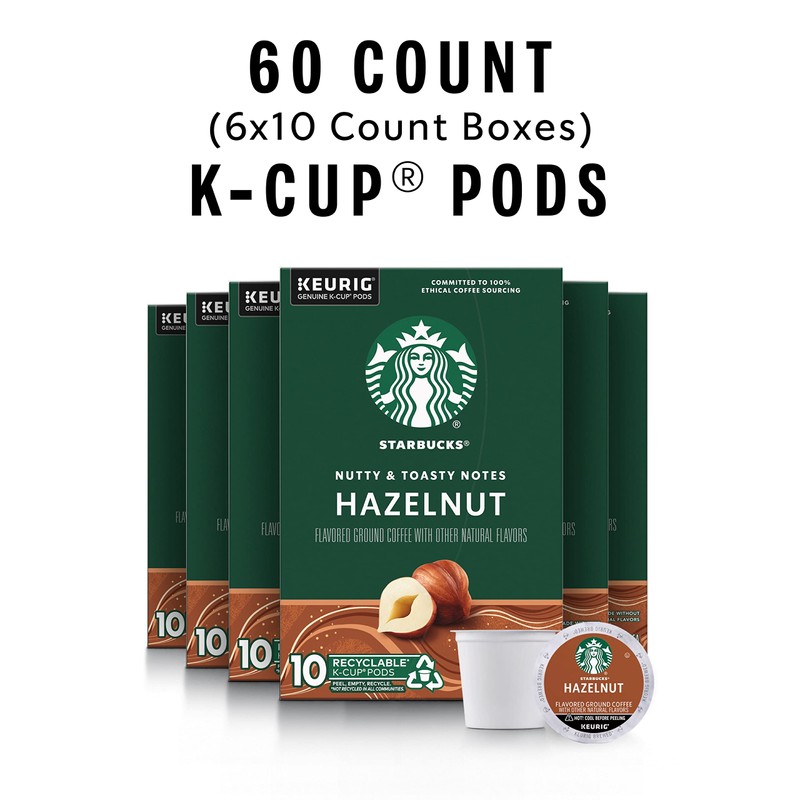 Starbucks K-Cup Coffee Pods, Hazelnut Flavored Coffee, Naturally Flavored, 100%