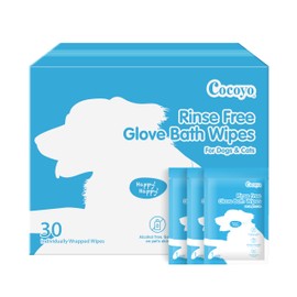 COCOYO Disposable Grooming Glove Wipes for Dogs & Cats I Fur Deodorizing I Fresh Moutain Pine Scent I Rinse Free & Bathing Gloves Wipes (30 Individually-Packed Glove Wet Wipes) (30 Individual Pack)
