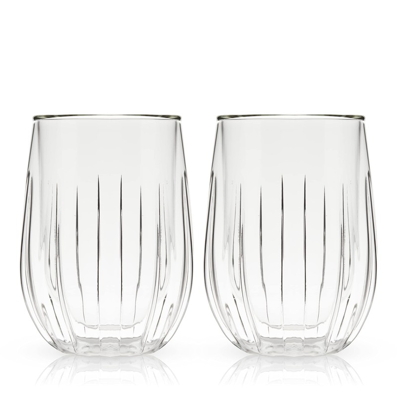 Viski Insulated Double Walled Wine Set with Cut Crystal Design-Dishwasher