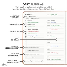 Productivity Store Daily 2024 Planner - Daily Planner 2024-2025 & Agenda Book with Daily Tasks & Schedule - A5 5.3" x 8.3" - 6 Month Undated - Leather