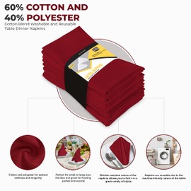 Utopia Kitchen Red Cloth Napkins [12 Pack, 18x18 Inch] Cotton Blend Washable and Reusable Table Dinner Napkins for Hotel, Lunch, Restaurant, Weddings, Event and Parties