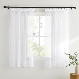 KGORGE Window Curtains, Short, 160 cm High, Net Curtains with Ruffle Tape, White Transparent Curtain, Transparent Curtain for Bedroom, Modern Curtain, Set of 2, H 160 x W 140 cm