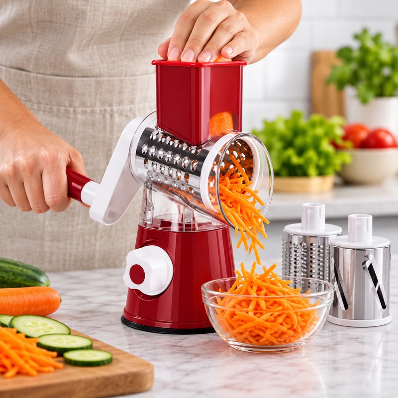 Rotary Vegetable Slicer for Meal Prep – Manual Drum Grater