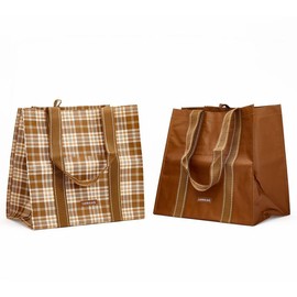 LocknLock Set of 2 Harvest Print Shopping Tote Bags:_Plaid
