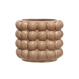 Creative Co-Op 6 Inches Round Stoneware Raised Dots, Holds 4 Inches Pot, Tan Planter