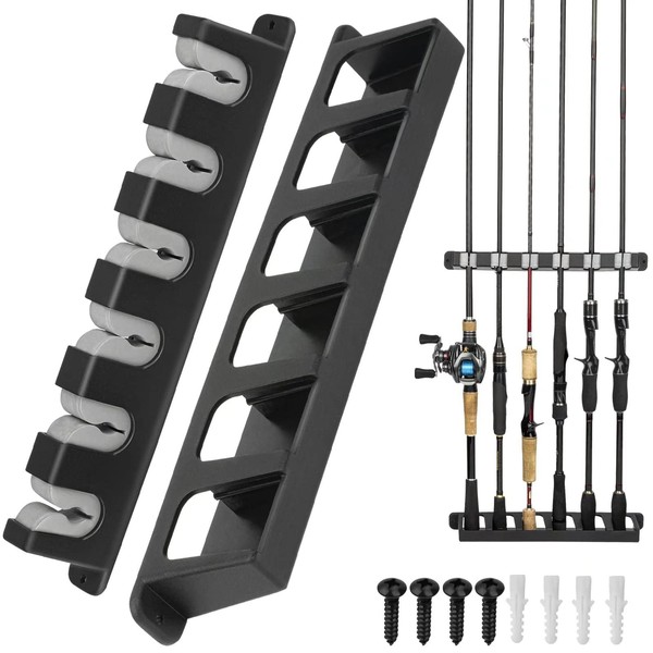 THKFISH Fishing Rod Holders Fishing Rod Rack Wall Mount Vertical Fishing Pole Holders for Garage Room, Boats Store 6 Fishing Rod Combos,1pair
