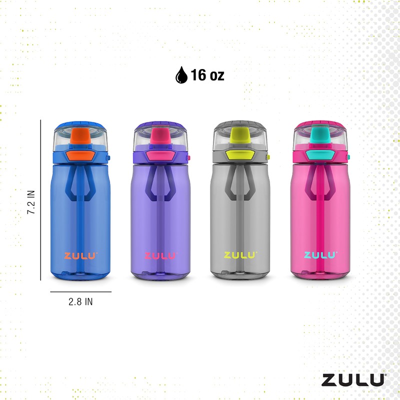 ZULU Kids Flex 16oz Tritan Plastic Water Bottle with Silicone