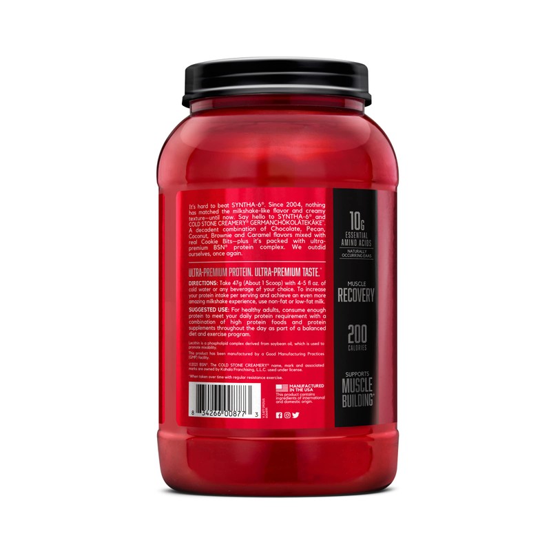 BSN Syntha-6 Whey Protein Powder, Cold Stone Creamery- Germanchökolätekäke Flavor,