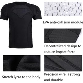 Padded Compression Shirt for Rib Chest for Men & Shoulder Protector Padded Shirt for Football Paintball Protective Gear (M, Sleeveless)
