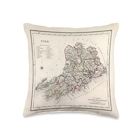 Vintage County Cork Ireland Map (1846) Throw Pillow