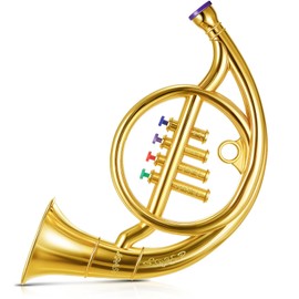 Lewtemi Gold Horn Musical Instruments Toy for Kid Toddler Fake Plastic Preschool Music Toy Gift Portable Wind Instrument Early Educational Teaching Songs Gifts for Toddlers Children