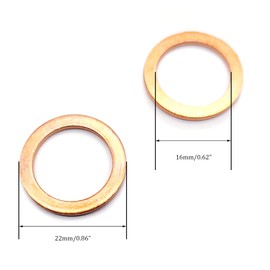 M16 Copper Sealing Ring for Flat Washer 16mm ID 22mm OD 1.5mm Thickness 30pcs