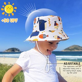 XYIYI Baby White Whale Bucket Hat Adjustable Sun Hats Breathable Beach Hat for 1-2 Years Old Boys Girls