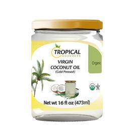 Tropical Goodness Aceite de coco virgen extra orgánico, 16 onzas líquidas, para la piel, el cabello y para cocinar, prensado en frío y certificado como orgánico y kosher por el USDA.