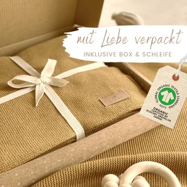 DIKOS® Baby Blanket *100%* GOTS Organic Cotton Mustard Yellow | Baby First Equipment Newborn Blanket Girl/Boy | Knitted Blanket Cuddly Blanket All Year Round | Baby Gift for Birth