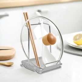 Rievem Spoon Rest with Lid Holder - 304 Stainless Steel Cooking Spoon Stand & Pot Lid Holder Kitchen Utensil Rest for Storing Spoons, Chopping Boards & Tablets - Spoon Rest for Kitchen