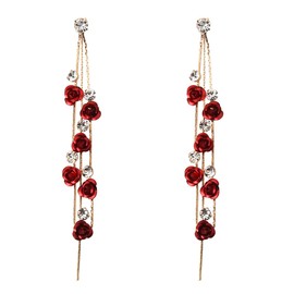 Red Rose Earrings for Women Long Rhinestones Tassel Earrings Dainty Flower Dangle Earrings Fashion Crystal Drop Dangle Earrings for Woman Cute CZ Earrings Trendy Cubic Zirconia Earrings