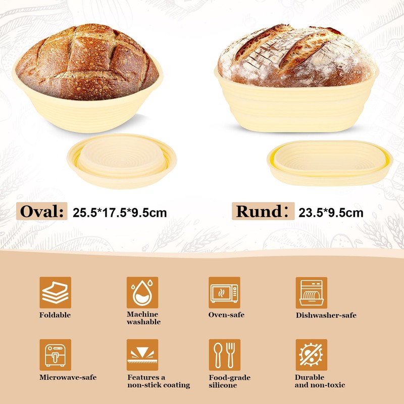 16-Piece sourdough bread baking supplies Set - Foldable Silicone banneton
