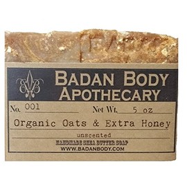 Badan Body Organic Oats and Raw Manuka Honey Handmade Sensitive Skin Shea Butter Soap, 5oz Bar (Natural, 1 Bar Pack)