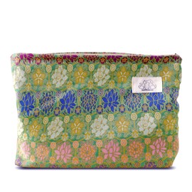 HAPPYHEIDI Cute Pouch Makeup Bag Cosmetic Toiletry Travel, Tote Purse Organizer, Machine Washable, Compact and Large Capacity, Bohemian Lotus Floral, 001 Grid Lotus, Large, Chic Mexican Bohemian Pouch