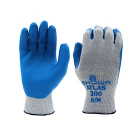 SHOWA Atlas 300 Original 1994 Crinkle Grip Work Gloves, Natural Latex Palm, Heavy Duty 10-Gauge for Construction, Landscaping, Gardening, & Masonry, Blue, X-Large, Vending Pack, 12-Pack