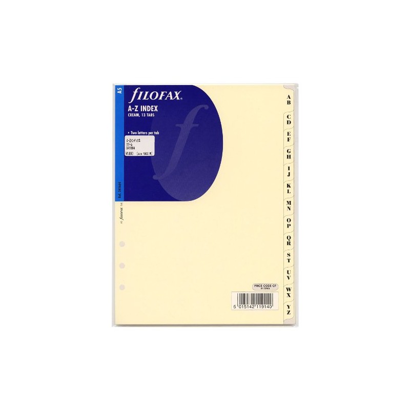 Filofax Refill Insert A-Z Index A5 Cream Ref 341664