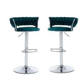 Keainvren Velvet Wave Hollow Barstools Set of 2, Modern Adjustable Swivel Bar Height Chairs Counter Stools with Back for Home Bar Kitchen Island Dining Rooms (Green, Set of 2)
