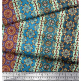 Soimoi Rayon Fabric Stripe,Ikat & Mandala Kaleidoscope Print Sewing Fabric metre 56 Inch Wide