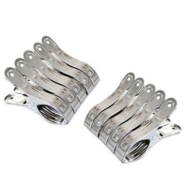 FOMMEN Outdoor Heavy Duty clothespins 10 Pack Large Stainless Steel Quilt Clips,Beach Towel Clips,Curtain Clamps,Rubber Tipped Metal Clothes
