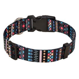 Mihqy Dog Collar with Bohemia Floral Tribal Geometric Patterns - Soft Ethnic Style Collar Adjustable for Small Medium Large Dogs(Black Bohemia,L)