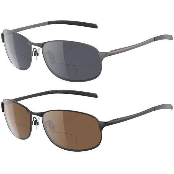 DEHOTRE 2 Pack Bifocal Reading Sunglasses Men Stainless Steel Frame/Temple