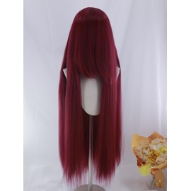 1M/40 INCH Long Straight Red Costume Wig for Women Heat Resistant Cosplay Red Wig Halloweem Party Dark Red Wig for Women Burgundy Red Wig with Bangs (#19)