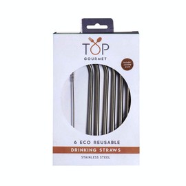 6 Reuseable Stainless Steel Straws & Cleaning Brushes Set