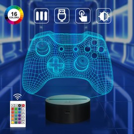 CooPark Gamepad 3D Night Light, Controller Optical Illusion Lamp with 16 Color Changing+Remote Control + Timer, Desk Nightlight Gamer Lover Bedroom Decor, Birthday Christmas Presents for Kid Boy Men