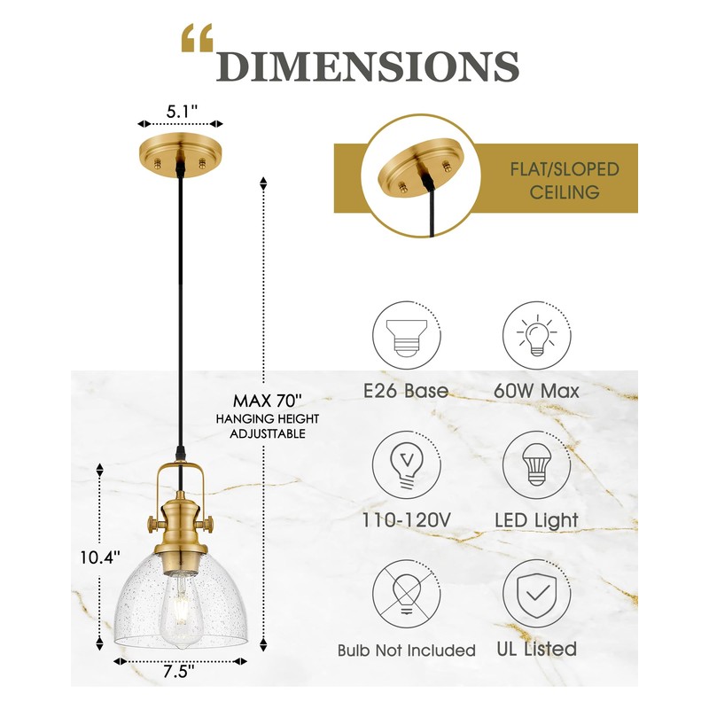 Audickic Pendant Lights Kitchen Island, 7.5" Farmhouse Pendant Lighting with