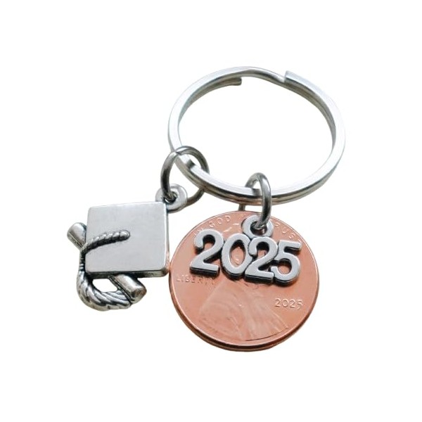 Graduation Penny Keychain with 2025 Year Charm Layered Over 2025